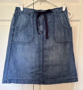 Gonna donna Talbots taglia 4 denim lunghezza ginocchio blu linea A coulisse tasche - Foto 1 di 6