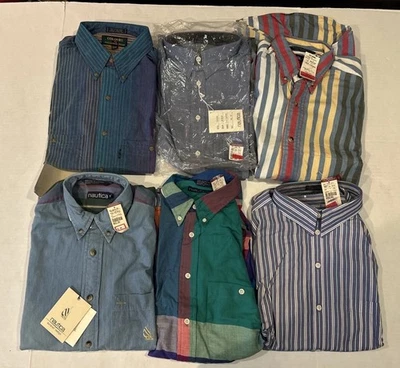 6 NEW Nautica & Alex Julian Mens Button Dress Shirts 15.5 NWT VTG Stripes Denim - Image 1 of 4
