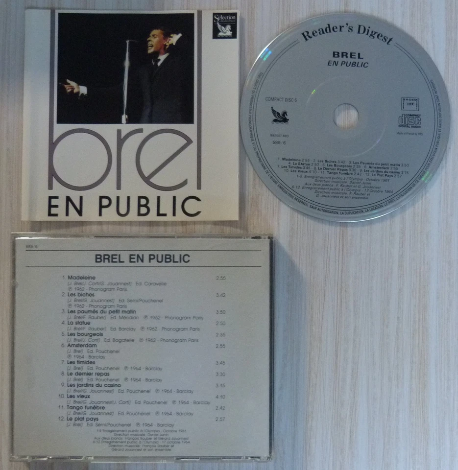 RARE CD BREL EN PUBLIC JACQUES BREL 12 TITRES SELECTION READER'S DIGEST - Bild 1 von 1