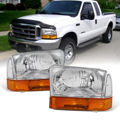 1999-2004 Ford F250 F350 F450 Superduty Excursion Headlights w/Amber Bumper Lamp - Image 1 of 4