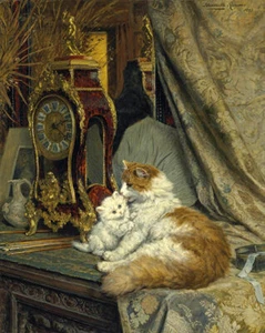Madre gatto e gattino, Henriette Ronner-Knip giclee stampa fine TELA ARTE - Foto 1 di 1