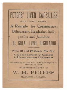 Quack Medizin Peters Leber Kapseln Flasche Etikett WH Peters Madison, IN GG - Bild 1 von 2