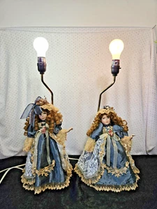 Pair Porcelain Doll Table Lamps Victorian Style, See Condition in Pictures, OLD! - Picture 1 of 16
