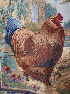 Woven Luxury Tapestry Chicken Rooster Hen 39”x35” Square - Picture 1 of 10
