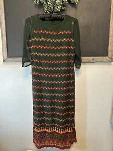 Indian Ethnic Embroidered Floral Stripes Boho Dress 42” Long P2P 16 - Picture 1 of 7