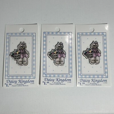 Mary Engelbreit Daisy Kingdom 2-Hole Buttons - 3 Cards Pink Bear (single) Vtg - Image 1 of 2