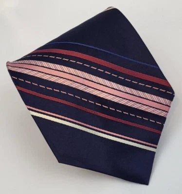 Croft & Barrow Silk Tie Blue Red Pink White Stripes Men Necktie 58 x 3.75 - Image 1 of 4