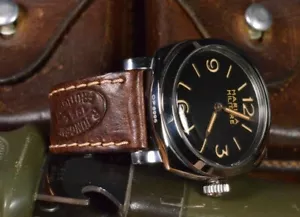 PULSERA RELOJ 26 24 22 MM MARRÓN MUNICIÓN ESTILO CUERO HECHO A MANO MA STRAP PARA PANERAI - Imagen 1 de 12