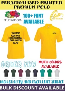 Personalised Custom Fruit of the Loom 65/35 Polo Casual Short Sleeve Work SS402 - Picture 1 of 26