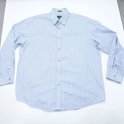 Camisa de Vestir Van Heusen Hombres 17.5 Azul Blanco Rayas Algodón Bolsillo Negocios Formal Foto 1 de 4
