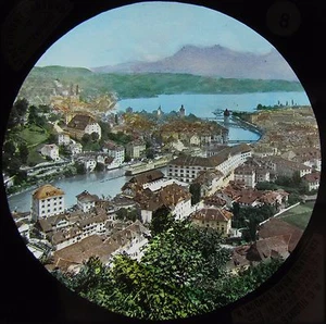 Glass Magic Lantern Slide VIEW OF LUCERNE AND THE RIGI C1885 PHOTO SWITZERLAND - Picture 1 of 2