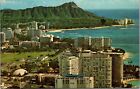 Waikiki Beach Buildings Palmtrees Ocean Water Mountains Boats Postcard Wob Pm