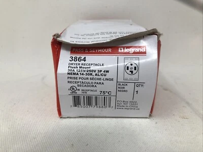 Legrand 3864 Pass & Seymour Receptacle 30A 125V/250V 3P 4W Nema 14-30R AL/CU  - Image 1 of 4