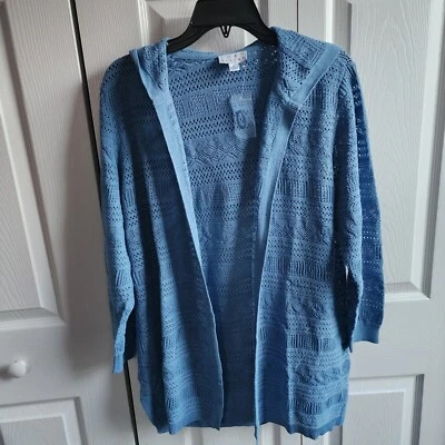 Joan Rivers - Cárdigan con capucha de ganchillo con mangas de pulsera - Azul mediano  Foto 1 de 4