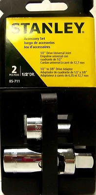 STANLEY 1/2" Drive Universal Joint & Adapter 1/2" to 3/8" 2 Pcs Set NEW - Image 1 of 4