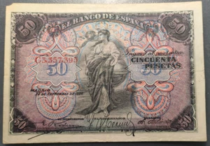 ESPAÑA SPAIN 50 PESETAS 1906 MBC- FALTA ESQUINA - Picture 1 of 2