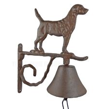 Dog Scroll Dinner Bell Cast Iron Wall Mounted Rustic Antique Brown Finish