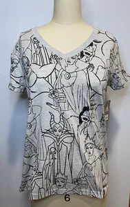 Disney Villains Sketch T-shirt Small V-neck Gray Cruella Ursula Evil Queen - Picture 1 of 5