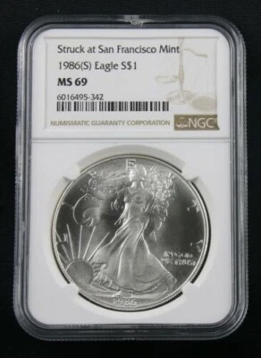 1986 (S) AMERICAN SILVER EAGLE STRUCK AT SAN FRANCISCO NGC MS 69 - Image 1 of 2