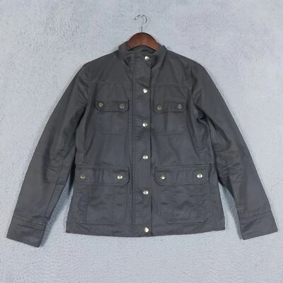 J. Chaqueta militar Crew para mujer pequeña verde algodón cremallera completa parche utilitario en el codo Foto 1 de 4