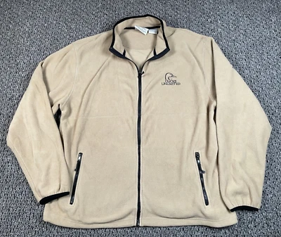 Ducks Unlimited Zip Up Fleece Jacket Adult XL Beige Embroidered Logo - Image 1 of 4