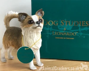 Chihuahua ornament Leonardo Beige Long Hair lifelike figurine, quality gift box - Picture 1 of 7