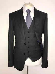 SIMON CARTER - Slim Fit 3 PIECE DARK GREY WOOL SUIT - 38 Reg - W32 L30 -GORGEOUS - Picture 1 of 13