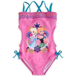 Disney Store Frozen Anna Elsa One Piece Swimsuit Girl Size 5/6 7/8 - Picture 1 of 3