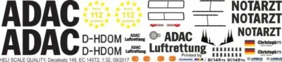 Decal 148 Eurocopter H145 / EC 145T2 ADAC D-HDOM Christoph 75 - Bild 1 von 2
