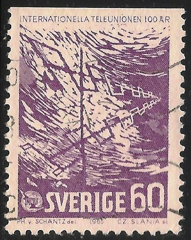 Suecia #682 (A155) En muy buen estado usado - Antena 60º 1965 / Centenario de la UIT (A) Foto 1 de 1