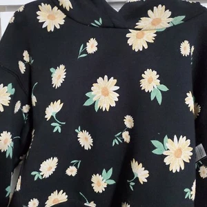 Girls Hoodie Medium Black With Sun Flowers - Picture 1 of 5