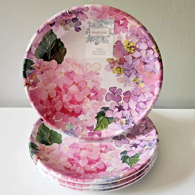 x4 platos de almuerzo laterales de ensalada de hortensia rosa púrpura Shabby Chic MELAMINA 9" Foto 1 de 4