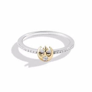 White Round Cut CZ Star Wars Inspired Engagement Ring 14K Two Tone Gold Plated - Picture 1 of 10