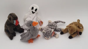 Ty Beanie babies Rare Retired Lot Of 5 cheeks sheets silver whisper hanks A10 - Picture 1 of 8