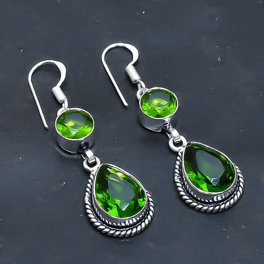 Peridot Gemstone Handmade Jewelry Earring 1.89" - Image 1 of 1
