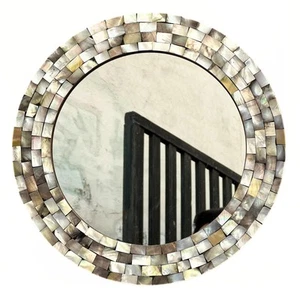 Handmade 14 Inch Round Mosaic Wall Mirror with Multicolor Corners Coastal Dec... - Picture 1 of 6