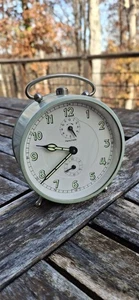 Vintage Herschede mechanischer Wecker, läuft Retro deutscher Aufzieh hellblau - Bild 1 von 6