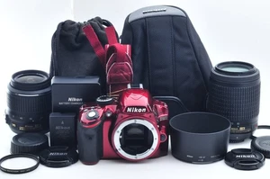 940Shots MINT Nikon D3200 Red AF-S 18-55mm 55-200mm Lens Kit from JAPAN - Picture 1 of 19