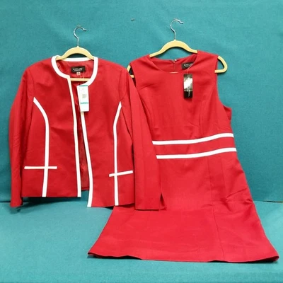 Nuevo conjunto de vestido y chaqueta rojo/crema con etiquetas Black Label de Evan Picone talla 16  Foto 1 de 4