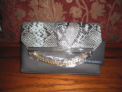 Cynthia Rowley Sasha Snake Clutch Slate Grey & Ice Blue NWT MSRP $165 REDUCED ! - Image 1 of 4