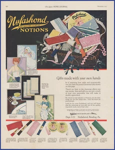 Vintage 1923 NUFASHOND Notions Edge Trim Sewing Ephemera Christmas 20's Print Ad - Picture 1 of 1