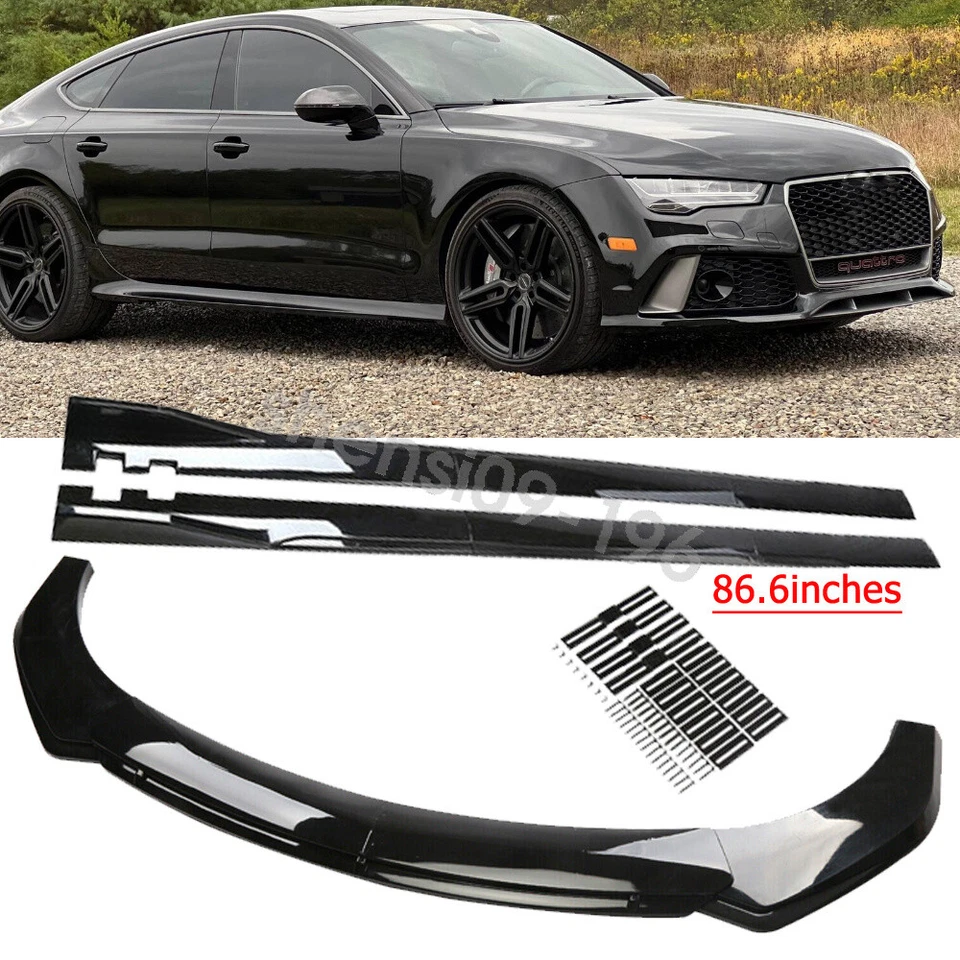 For Audi RS7 Performance Car Front Bumper Lip+Side Skirts Body Kits Black - Imagem 1 de 4
