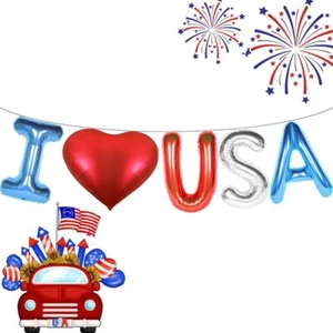 I Love USA Red White and Blue Balloons 16 Inch 4th of July Decorations with R... - Picture 1 of 7