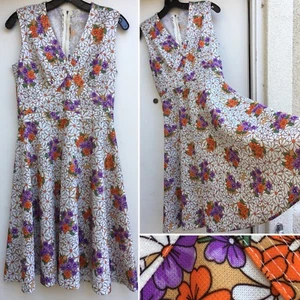 Vintage Dress Floral 60s 70s Sleeveless  V-Neck 29” Waist (see Measurements) - Picture 1 of 12