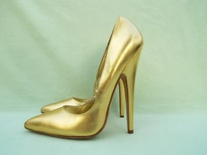 Gold Leather High Heel Stiletto Shoes with 6" Heels by Italian Heels - New - Picture 1 of 14