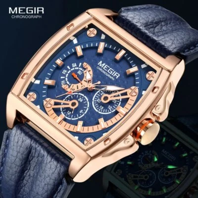 Analog Quartz Watch Men's Military Sports Waterproof Leather Strap Wrist Watch  - Image 1 of 4