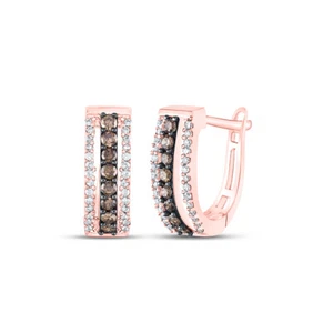 10k Rose Gold Brown White Diamond Womens Pave Hoop Earrings 1/2 Cttw - Picture 1 of 1