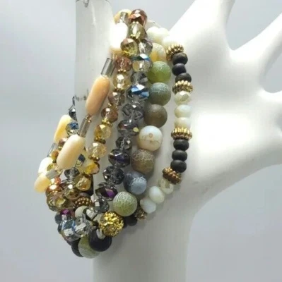 BKE 5 filas tono tierra color cuentas vidrio pulsera elástica nueva con etiquetas Foto 1 de 3