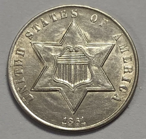 Premium Choice Condition 1861 Three Cent Silver Trime. #3910 Cover