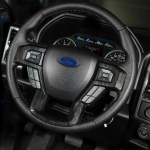 Molded Black Wood Grain Steering Wheel Bezel Trim Cover For 17-22 Ford F250 F350 - Foto 1 di 5
